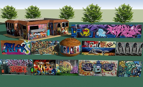 Modern landscape wall graffiti art landscape wall 3d model