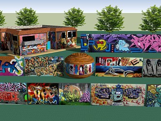 Modern landscape wall graffiti art landscape wall 3d model