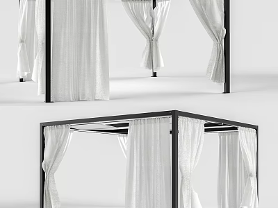 Modern Pergola Design With Black Frame And White Draped Curtains 3d model