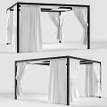 Modern Pergola Design With Black Frame And White Draped Curtains
