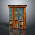 Wooden Decorative Cabinet With Glass Doors And Multiple Display Shelves Design
