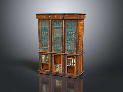 Wooden Decorative Cabinet With Glass Doors And Multiple Display Shelves Design 3d model