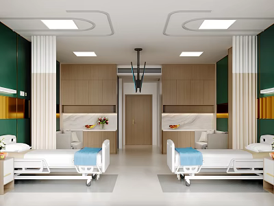 Modern Hospital Outpatient Ward Interior With Beds And Decor 3d model