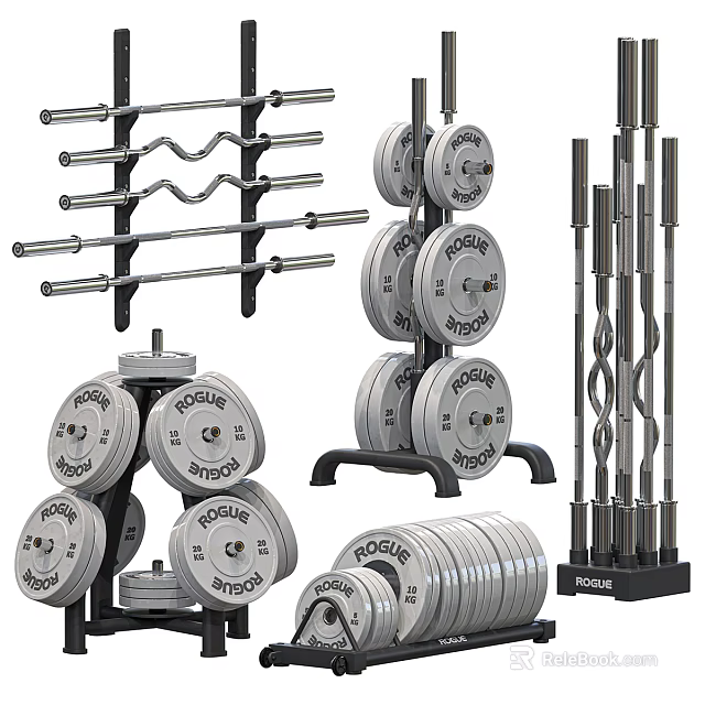 Different Types Of Gym Fitness Equipment Barbells And Weight Plates 3d model 