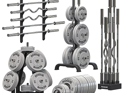 Different Types Of Gym Fitness Equipment Barbells And Weight Plates 3d model