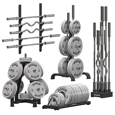 Different Types Of Gym Fitness Equipment Barbells And Weight Plates 3d model