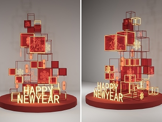 Outdoor Commercial Meichen Public Landscape Art Device Interactive Device Red Atmosphere New Year Blessing Word Lattice Stacking Commercial Plaza Lights 3d model