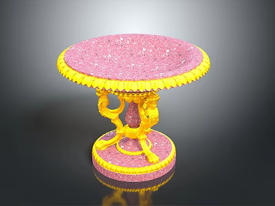 Pink Sparkling Decorative Bowl With Yellow Rim And Ornate Dragon Base For Home Decoration 3d model