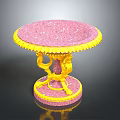 Pink Sparkling Decorative Bowl With Yellow Rim And Ornate Dragon Base For Home Decoration