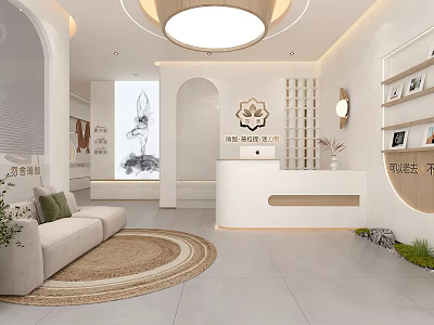 Modern Fitness Center Interior With Reception Area Sofa Green Plants And Artwork 3d model