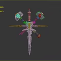 Fantasy Medieval Weapon Assembly With Crossed Sword Dual Hammers And Skull Ornaments