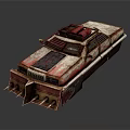 Rusty Modified Armored Vehicle With Front Spikes And Roof Equipment