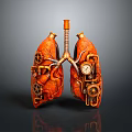 Steampunk Lungs Anatomical Model With Hair Like Bronchial Fibers And Gear Decorations