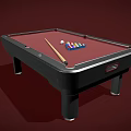 Red Felt Billiard Table With Black Frame Cue Stick And Colorful Balls