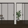 Modern Interior Featuring Black Frame Glass Sliding Doors And Wooden Floor