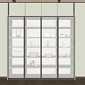 Modern Cream White Open Sideboard With Glass Doors And Displayed Bowls Plates Vases