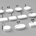 White Washbasins In Various Shapes With Black Faucets For Bathroom