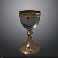 Intricate Sculpture Carving Of Gold And Silver Chalice With Red Gemstones