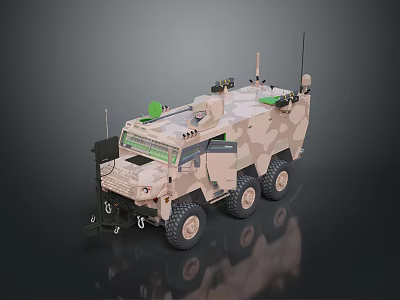 Armored Military Vehicle With Camouflage Exterior And Roof Mounted Communication Antennas 3d model