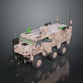Armored Military Vehicle With Camouflage Exterior And Roof Mounted Communication Antennas