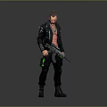 Cyberpunk Character With Mohawk Hairstyle Shirtless Black Leather Jacket Holding Rifle