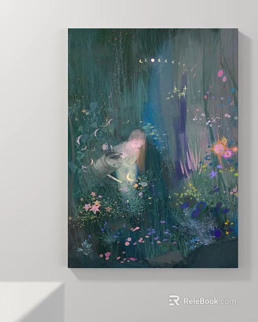 Vibrant Abstract Painting With Surreal Nature Elements And Colorful Flowers 3d model 