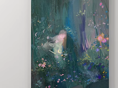 Vibrant Abstract Painting With Surreal Nature Elements And Colorful Flowers 3d model