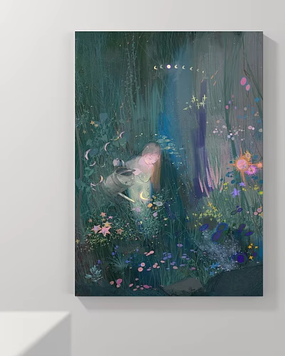 Vibrant Abstract Painting With Surreal Nature Elements And Colorful Flowers 3d model