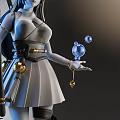 3D Female Character Model With Staff Glowing Blue Elements And Decorative Base 3d model