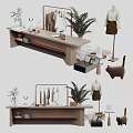 Wooden Retail Display Shelf Featuring Clothing Accessories Decorative Plants And Mannequins
