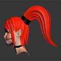 Anime Style Character 3D Model With Red Ponytail Hair Pointed Ears And Black Choker