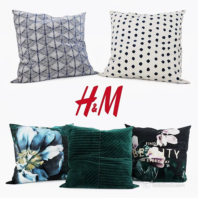 H&M Various Decorative Pillows Featuring Geometric Polka Dot Floral Patterns And Velvet Fabric 3d model 