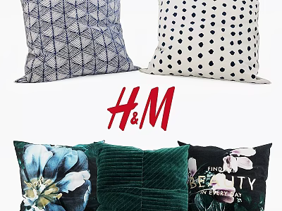 H&M Various Decorative Pillows Featuring Geometric Polka Dot Floral Patterns And Velvet Fabric 3d model
