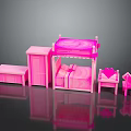 Cute Pink Bedroom Furniture Set With Bed Wardrobe Bench Dresser And Clothes Rack