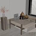 Mid-ancient style tea table log side table furnishings decorative ornaments floral 3d model