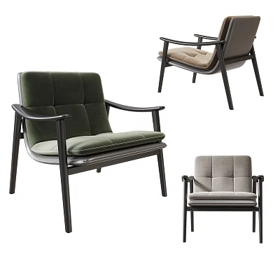 Modern Leisure Chairs With Green And Beige Upholstery Black Wooden Frame Armrests And Comfortable Cushions 3d model