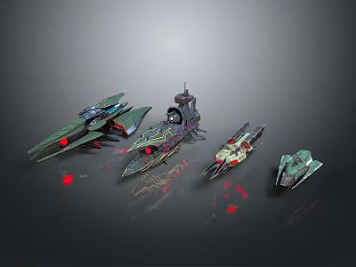 Futuristic Water Transport Vehicles With Sleek Designs And Green Red Accents 3d model