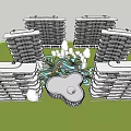Modern High Rise Residential Complex With Open Green Spaces And Water Features