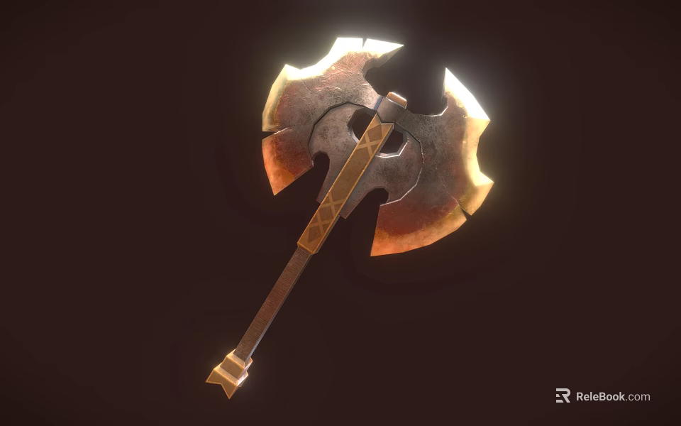 Intricate Medieval Battle Axe Featuring Metal Bladed Head Wooden Handle And Glowing Edge Details 3d model 