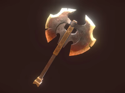 Intricate Medieval Battle Axe Featuring Metal Bladed Head Wooden Handle And Glowing Edge Details 3d model
