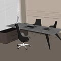 Modern Workspace Featuring Marble Top Table And Gray Office Chairs