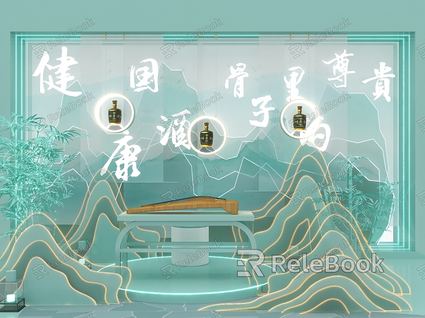 Chinese national tide rockery guzheng activity conference road show meichen liquor display gauze curtain model