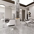 Modern Hair Salon Interior Design With White Salon Chairs Large Mirrors And Decorative Pillar