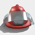 Red Firefighter Helmet With Transparent Visor And Yellow Accent Safety Gear