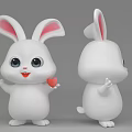 Cute White Rabbit Doll With Big Eyes Pink Ears Red Heart Front Back View