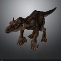 Realistic Horned Dinosaur Figure With Brown Scaly Skin And Red Eyes