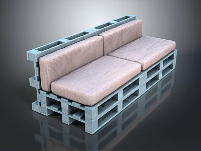 Outdoor Sofa Made With Wooden Pallets With Soft Pink Cushions For Comfortable Seating 3d model