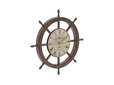 Steering Wheel Shaped Wooden Wall Clock with Classic Roman Numeral Dial Design 3d model