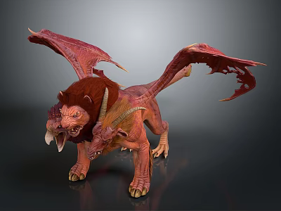 Fantasy Red Brown Lion Head Dragon Wings Game Movie Character Design 3d model