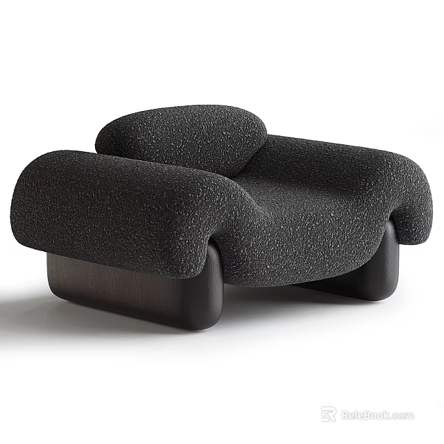 Modern Black Single Seater Sofa With Textured Fabric Curved Arms And Solid Legs 3d model 